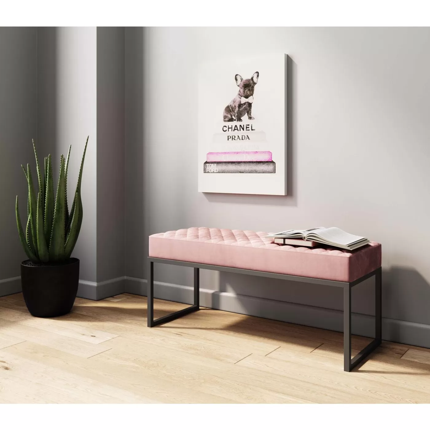 KARE Design Banquette Smart Velours Rose Noir 90Cm