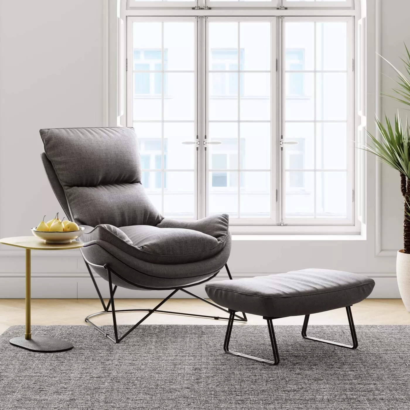 KARE Design Fauteuil Avec Repose-Pied Snuggle Gris (2/Parts)