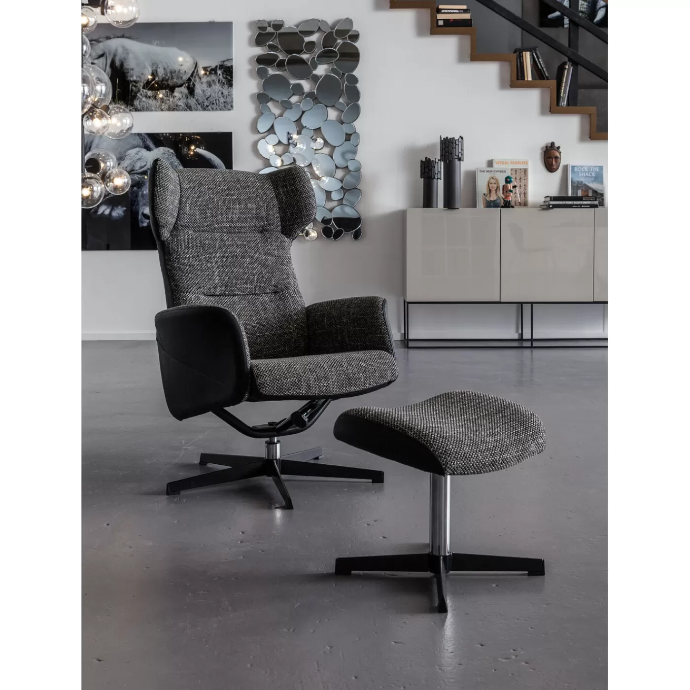 KARE Design Fauteuil Pivotant Et Repose-Pieds Ohio Salt And Pe