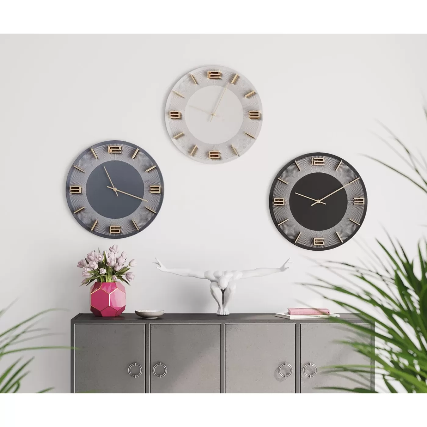 KARE Design Horloge Murale Leonardo Noir/Dore O49Cm