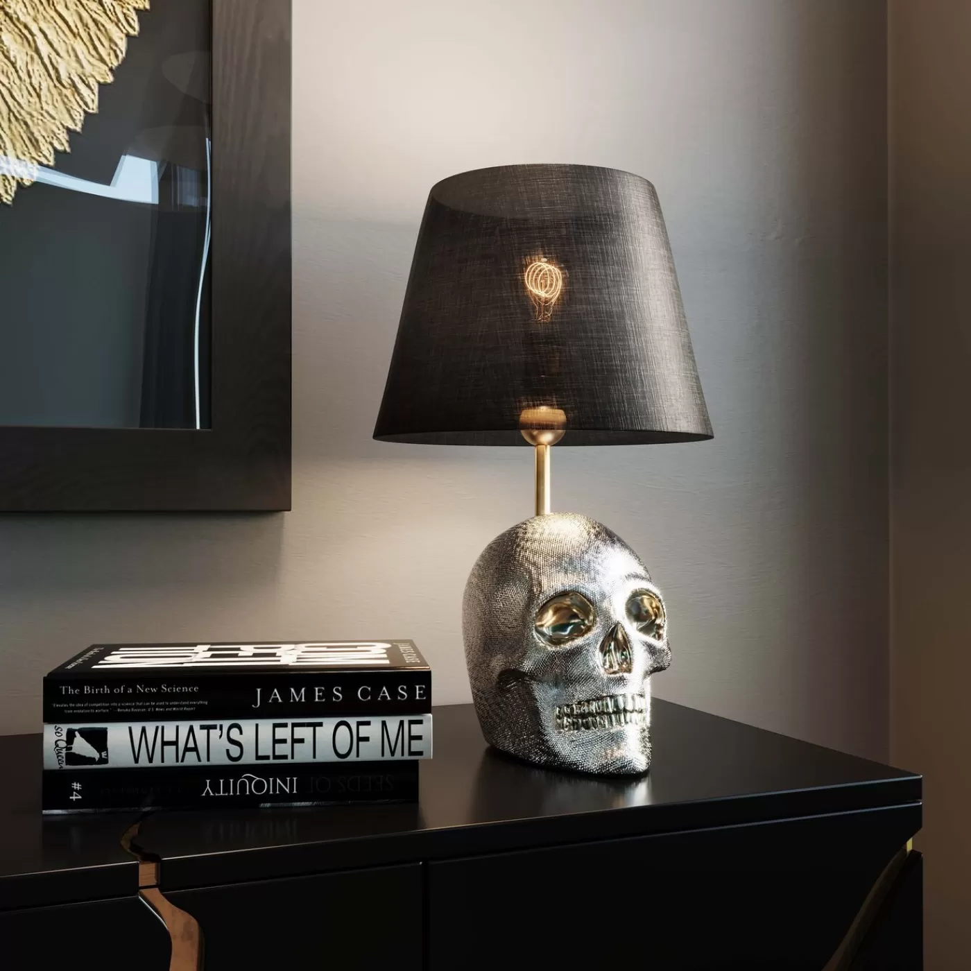 KARE Design Lampe A Poser Skull Crystals Front 44Cm