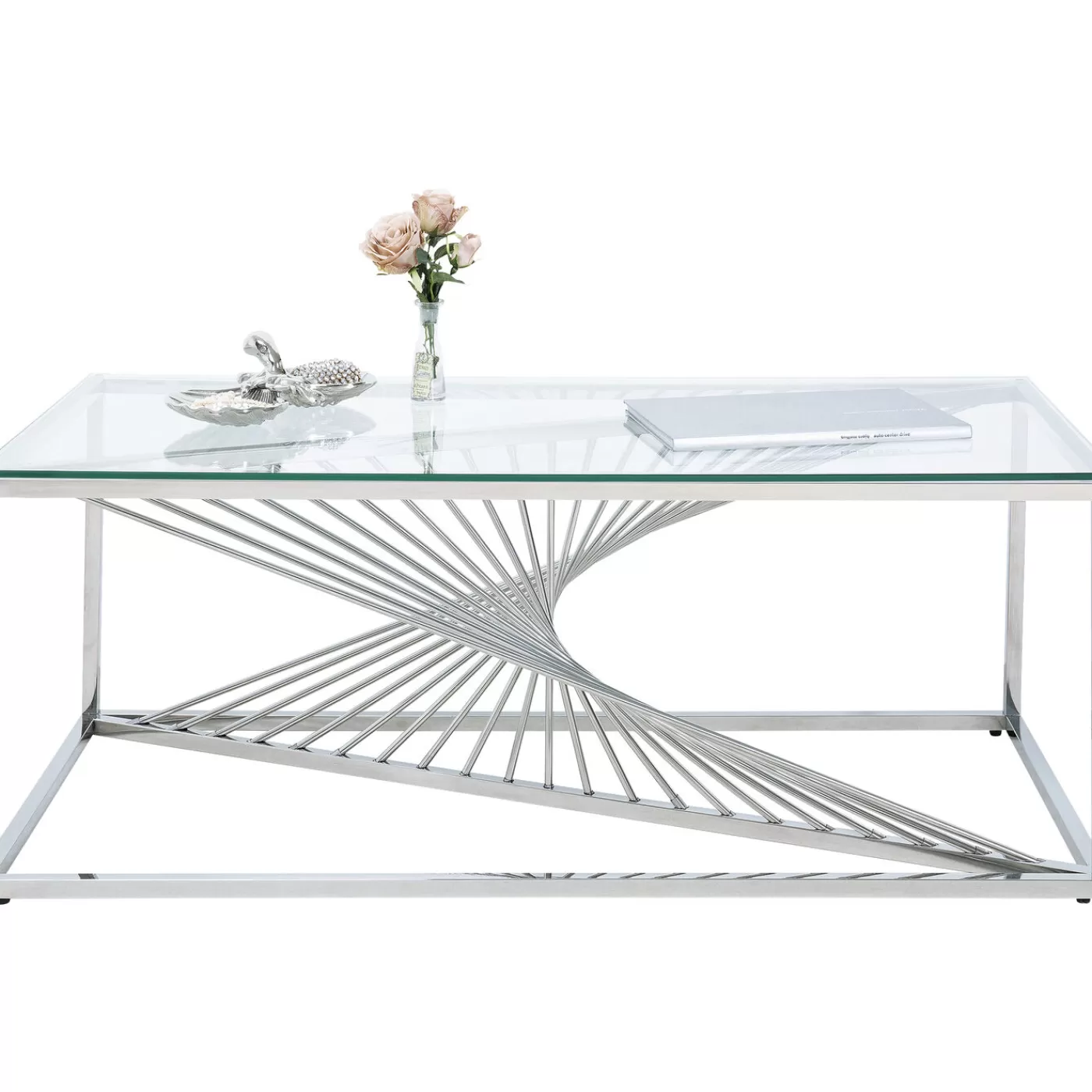 KARE Design Table Basse Laser Argente-Verre Clair 120X60Cm