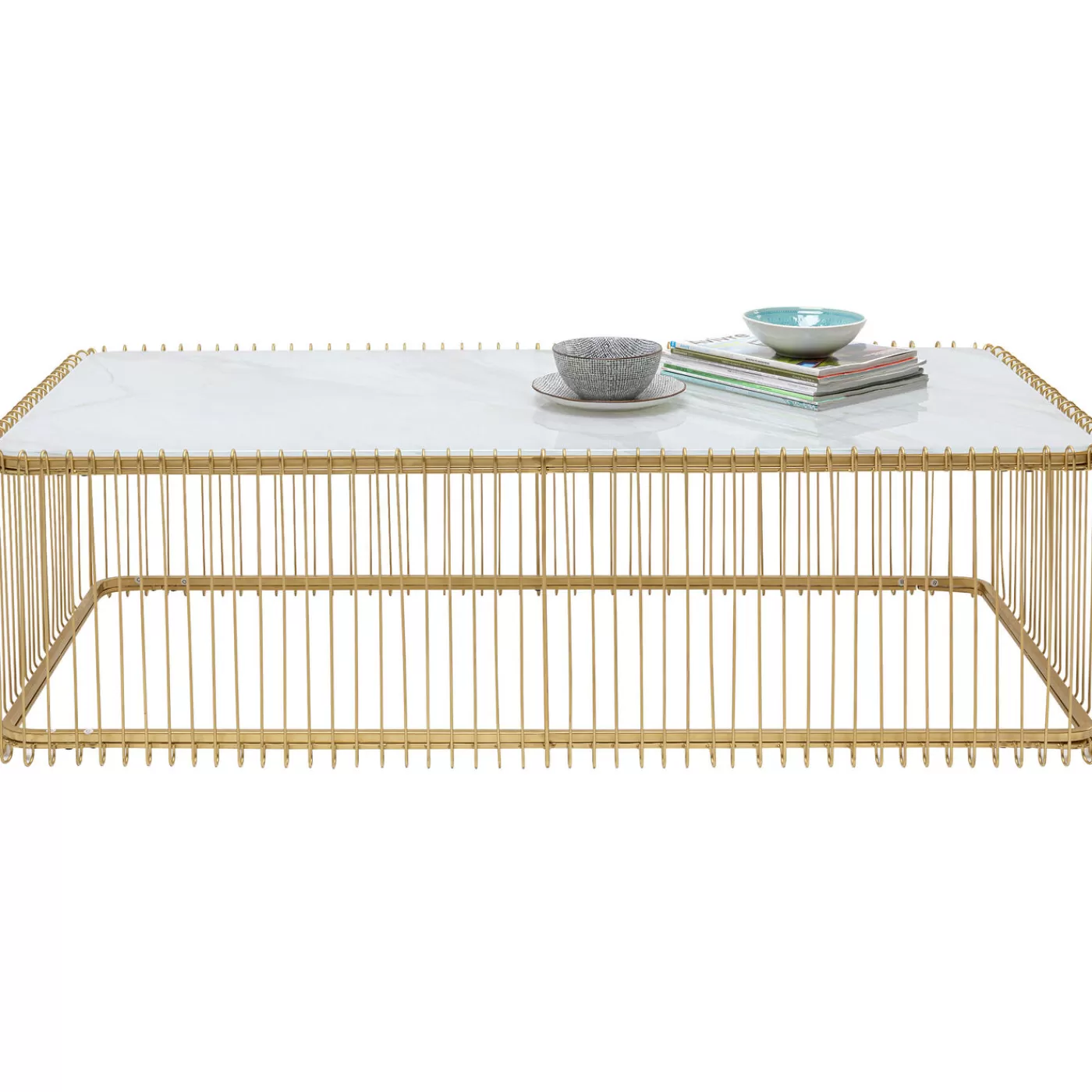 KARE Design Table Basse Wire Verre Marbre Blanc 145X70Cm