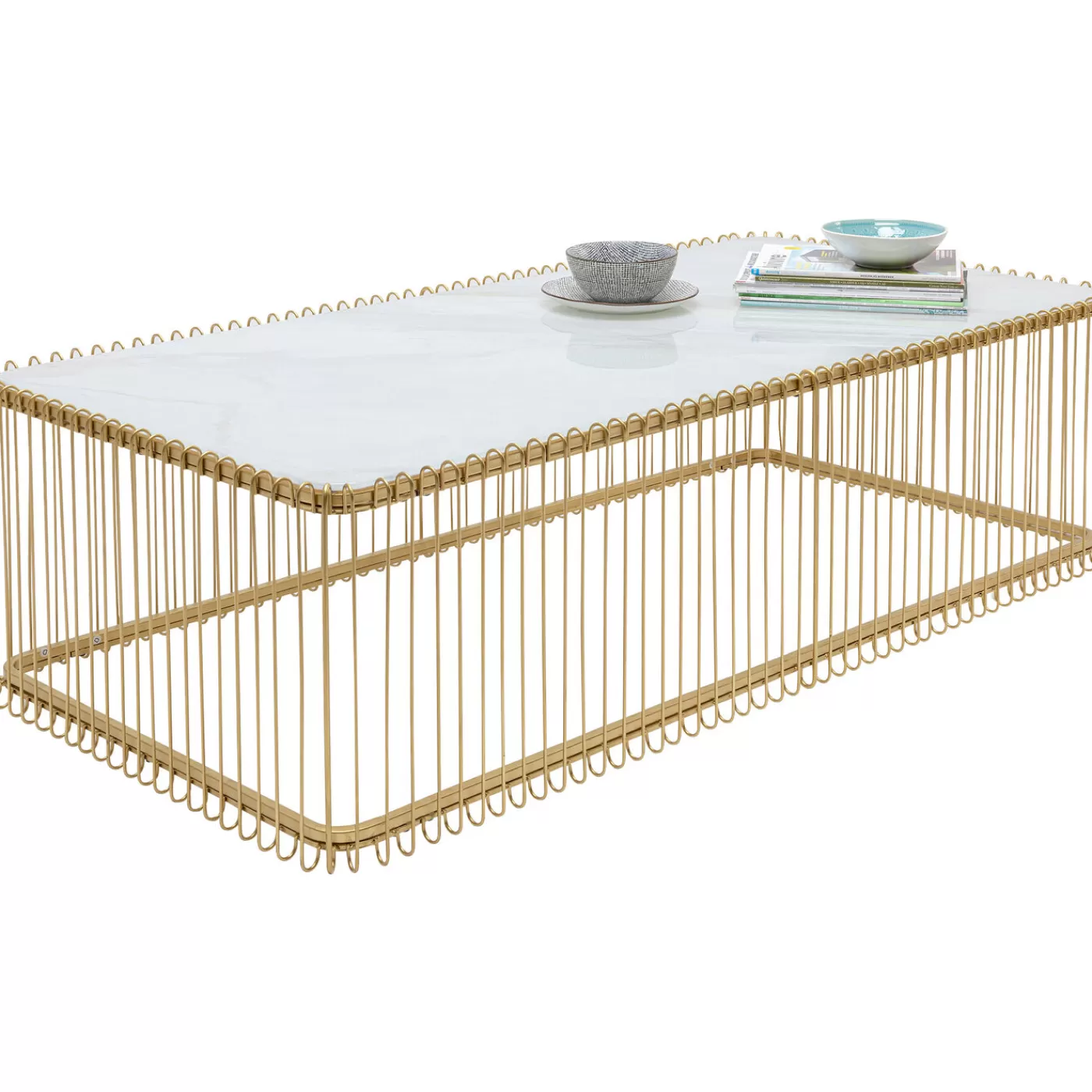 KARE Design Table Basse Wire Verre Marbre Blanc 145X70Cm