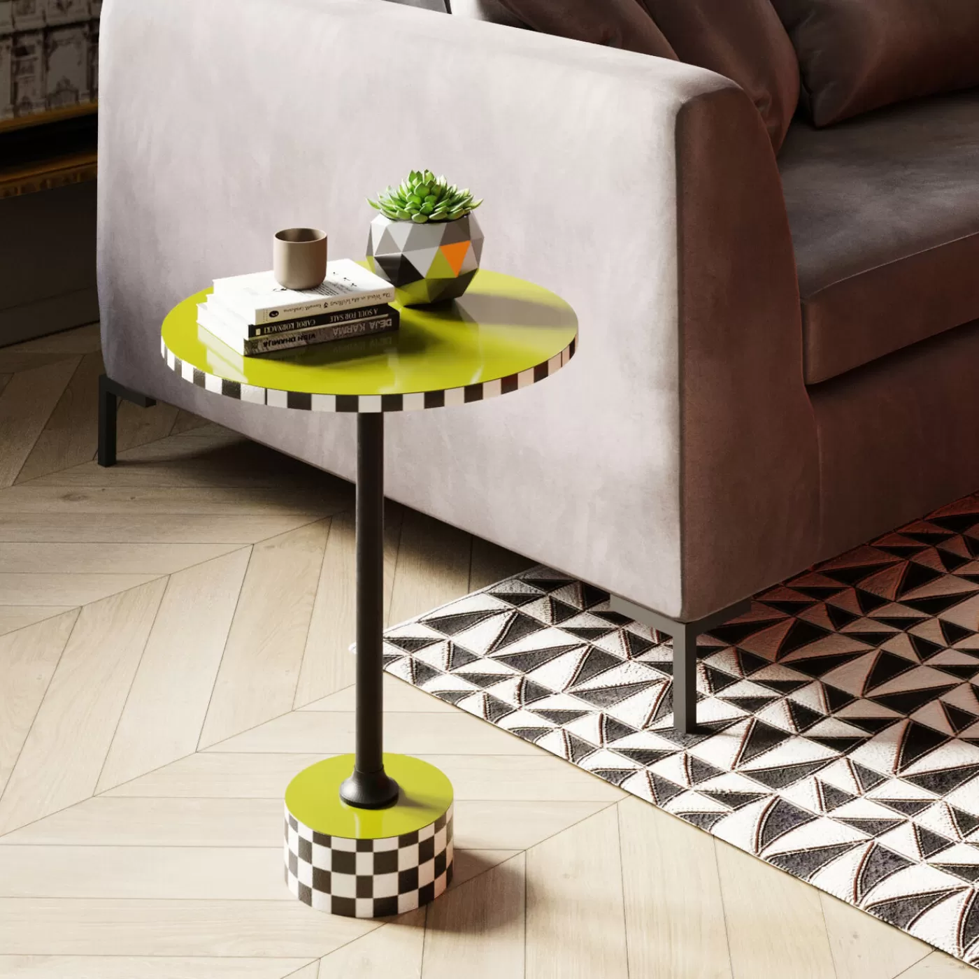 KARE Design Table D Appoint Domero Checkers Vert Olive O25Cm