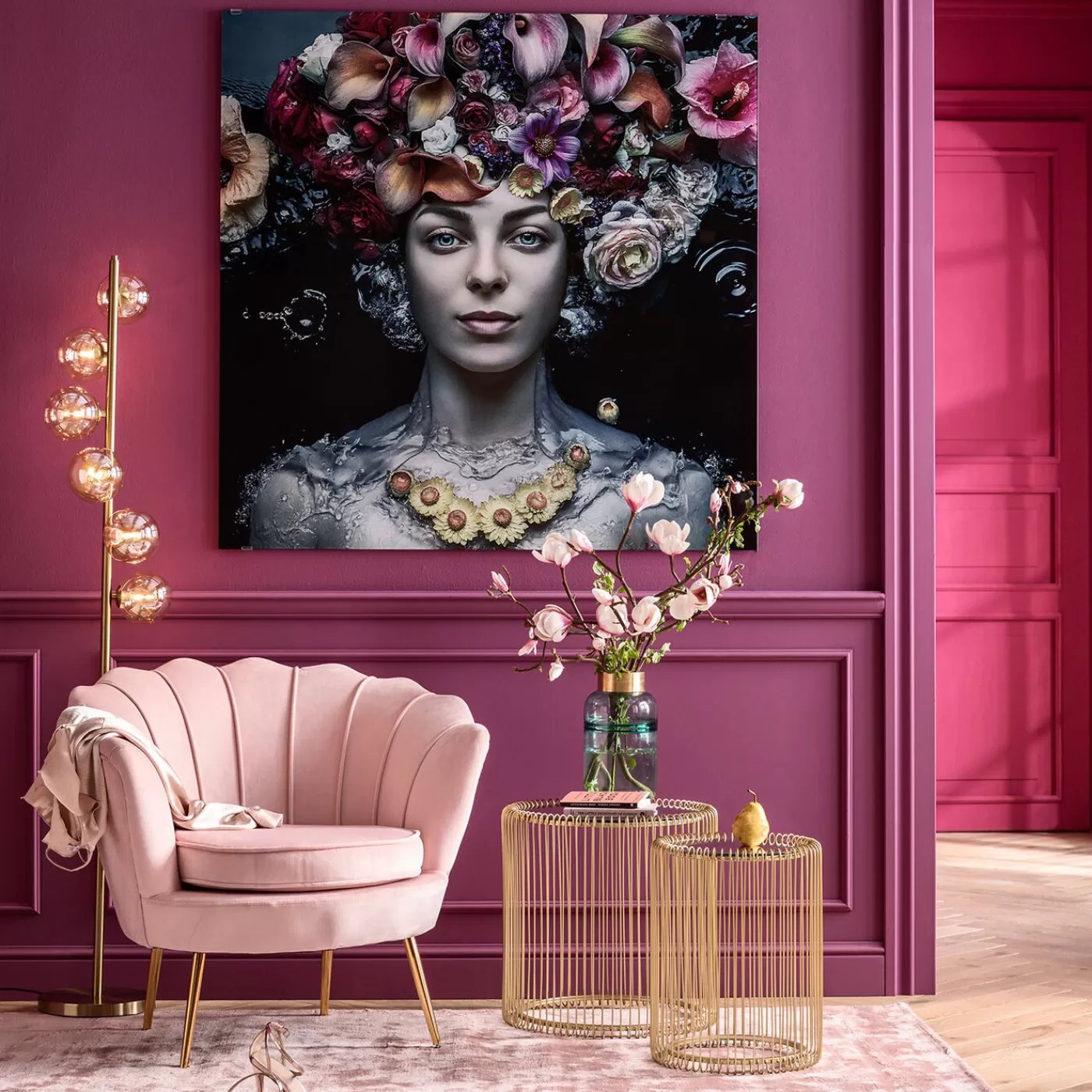 KARE Design Tableau En Verre Flower Art Lady 120X120Cm