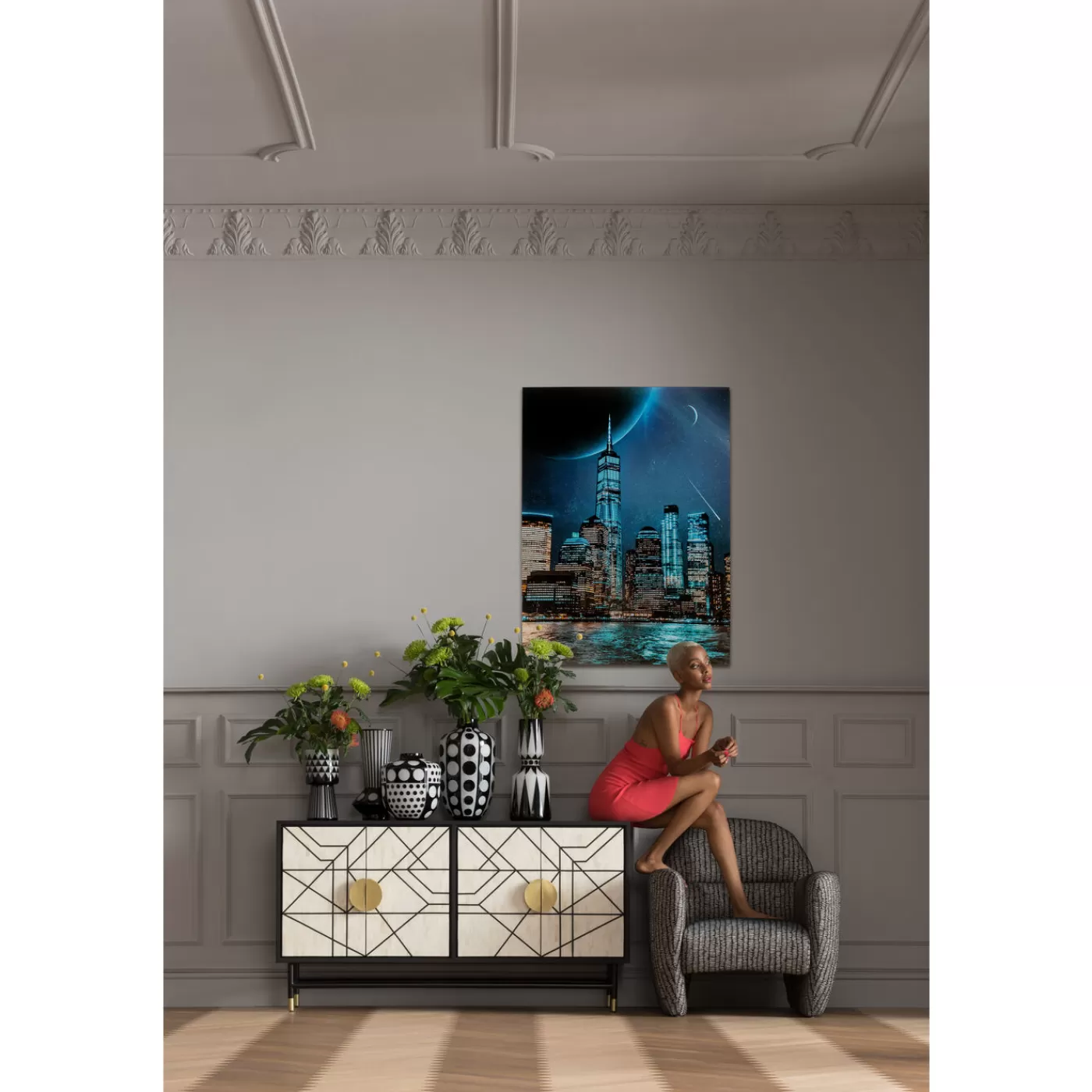 KARE Design Tableau En Verre Night Skyline 90X120Cm