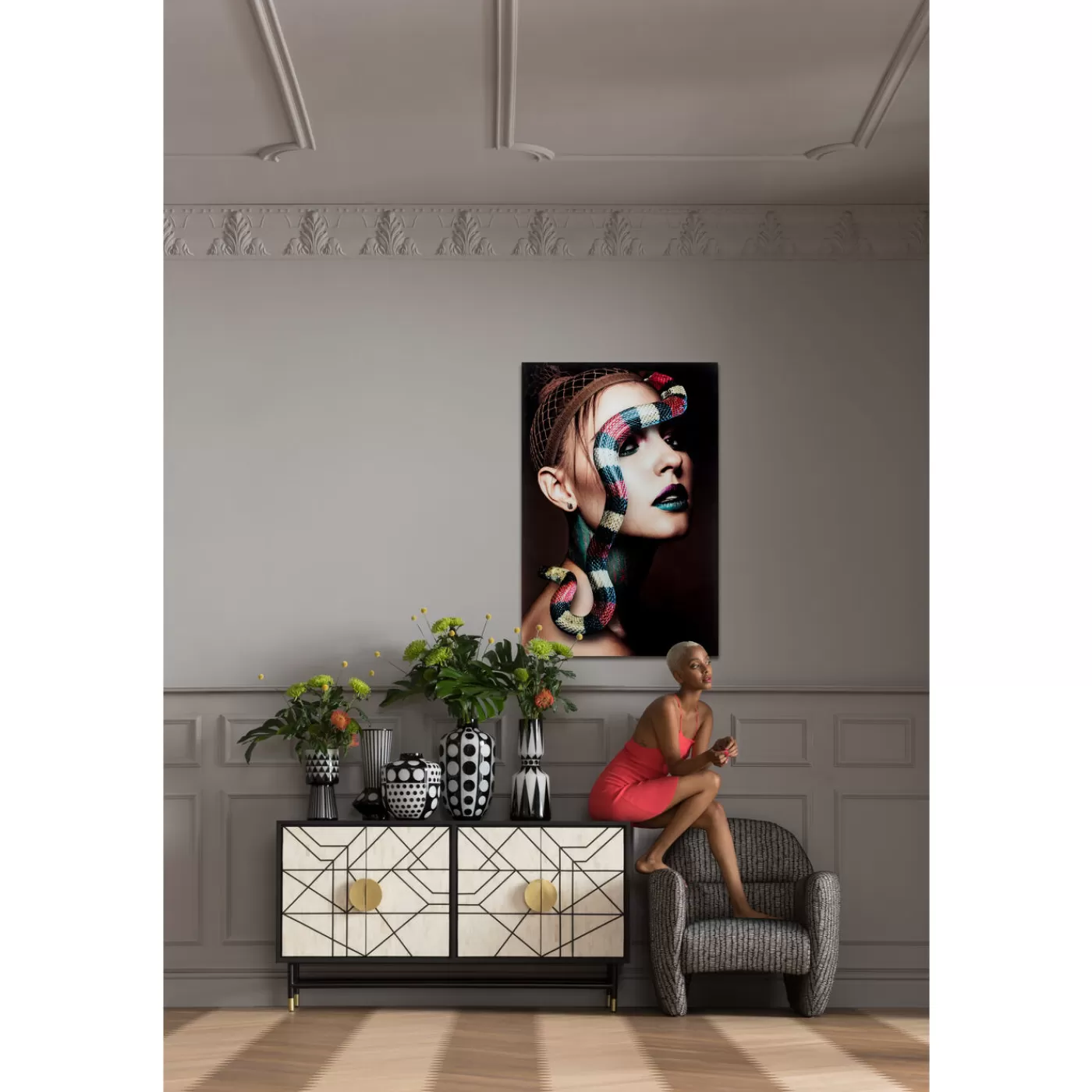 KARE Design Tableau En Verre Snake Girl 80X120Cm