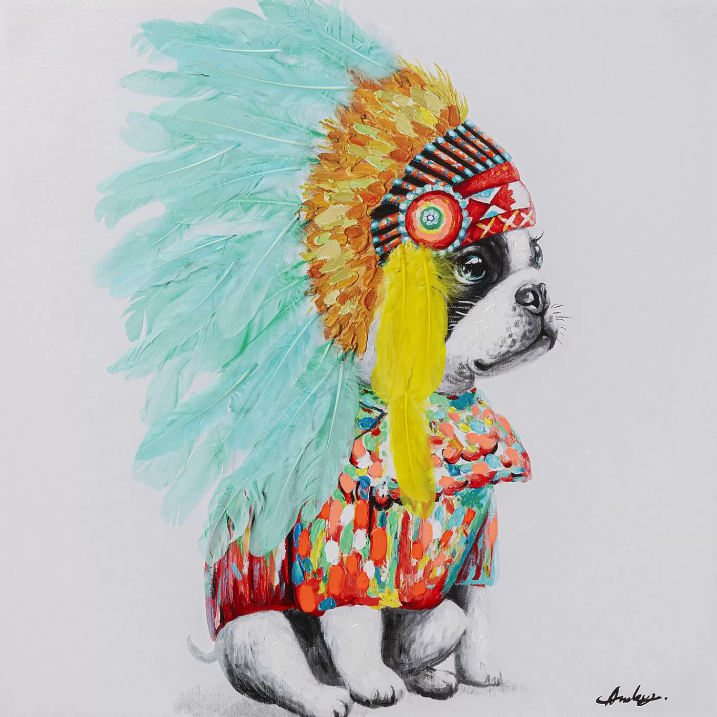 KARE Design Tableau Sur Toile Headdress Dog 80X80Cm