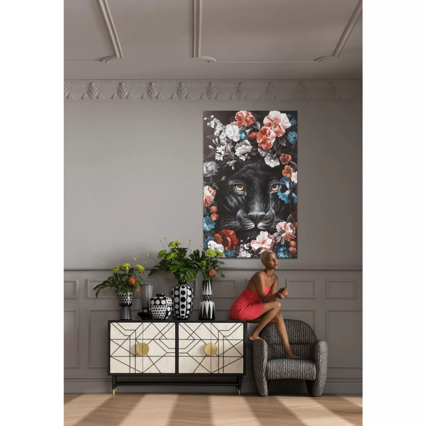 KARE Design Tableau Sur Toile Night Leo In Flower 90X140Cm