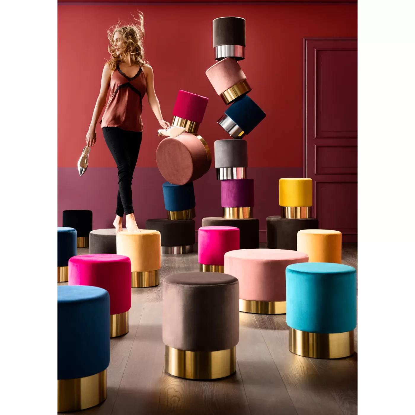 KARE Design Tabouret Cherry Noir Laiton O35Cm